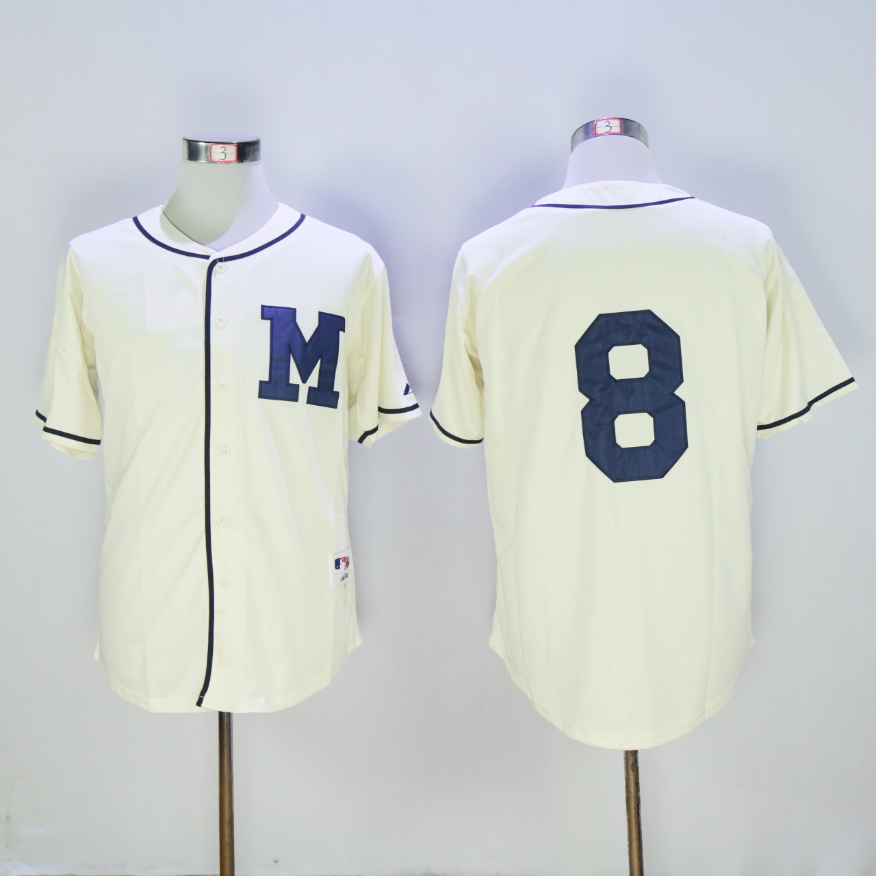 Men Milwaukee Brewers #8 Braun Cream 1913 MLB Jerseys